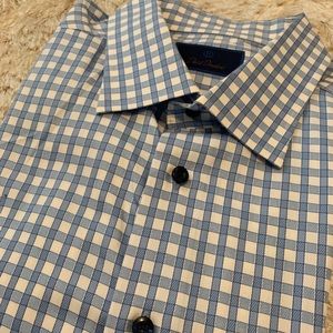 David Donahue, 18.5 34/35, long sleeves, blue/white checks. Like new!